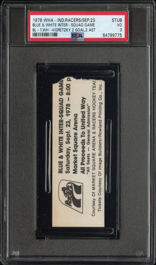 1978 Wayne Gretzky's Earliest Known Professional Appearance Ticket Stub – Blue & White Intersquad Game – Sept. 23, 1978, ONLY GRADED EXAMPLE