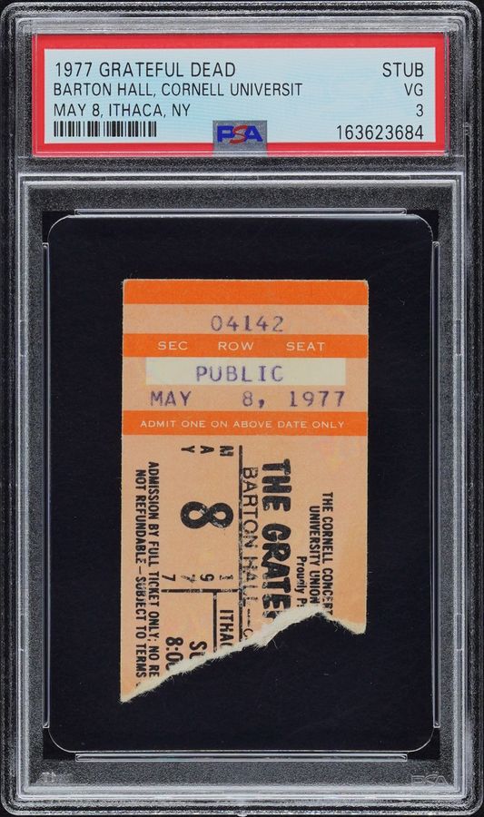 1977 Grateful Dead Cornell Concert Ticket Stub – Legendary Barton Hall Show – May 8, 1977 – PSA VG 3
