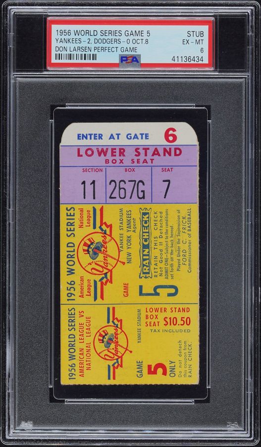 1956 World Series Game 5 Stub– Don Larsen Perfect Game – PSA EX-MT 6 (Only 3 higher)