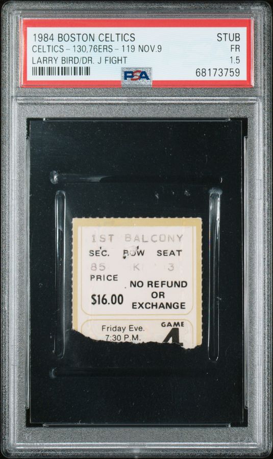 1984 Larry Bird vs. Julius Erving Infamous Fight Ticket Stub – Celtics vs. 76ers – PSA 1.5, Pop 2 with One Graded Higher