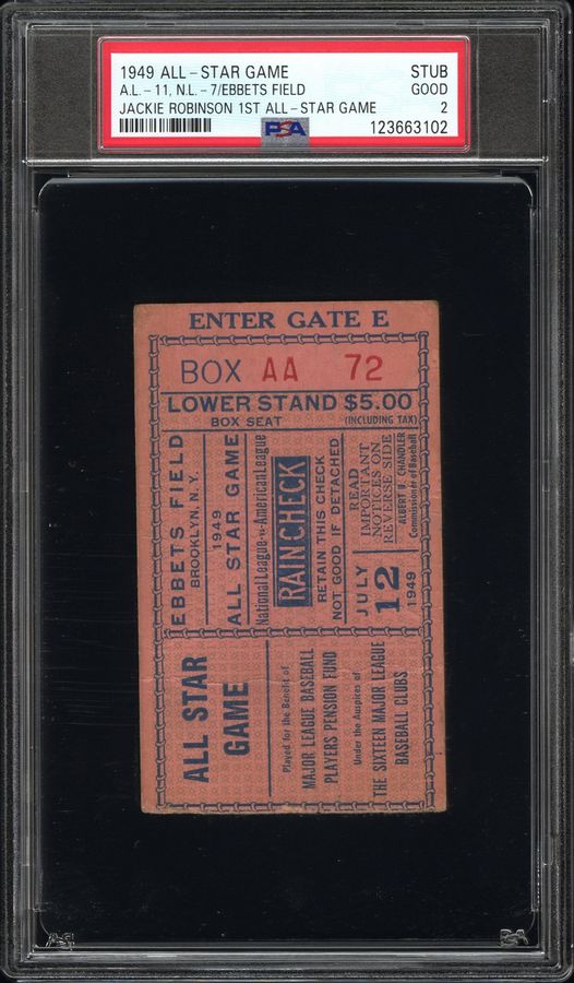 1949 Jackie Robinson's First All-Star Game Ticket Stub, PSA 2 - First Integrated All-Star Game