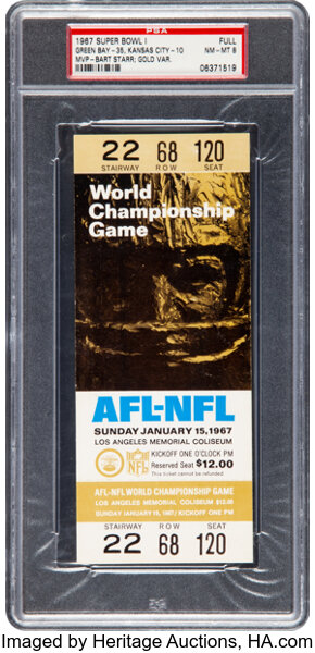 1967 Super Bowl I Full Ticket PSA NM-MT 8