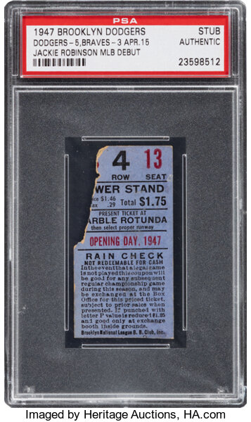 1947 Brooklyn Dodgers Opening Day Ebbets Field Ticket Stub--Debut of Jackie Robinson, PSA Authentic