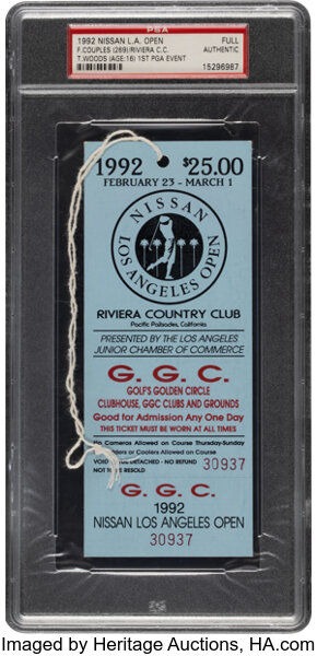 1992 Tiger Woods 1st PGA Event Full Ticket - Nissan L.A. Open (Tiger Was 16 Years Old!)