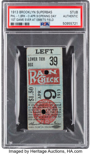 1913 Brooklyn Superbas (Dodgers) First Game at Ebbets Field Ticket Stub, PSA Authentic