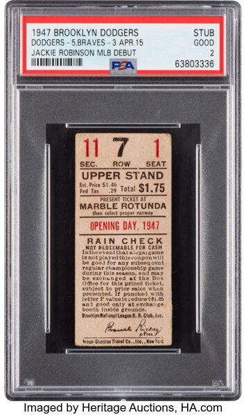 1947 Brooklyn Dodgers Debut of Jackie Robinson Ticket Stub, PSA Good 2
