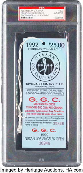 1992 Nissan Los Angeles Open Full Ticket (Tiger Woods PGA Debut), PSA Authentic