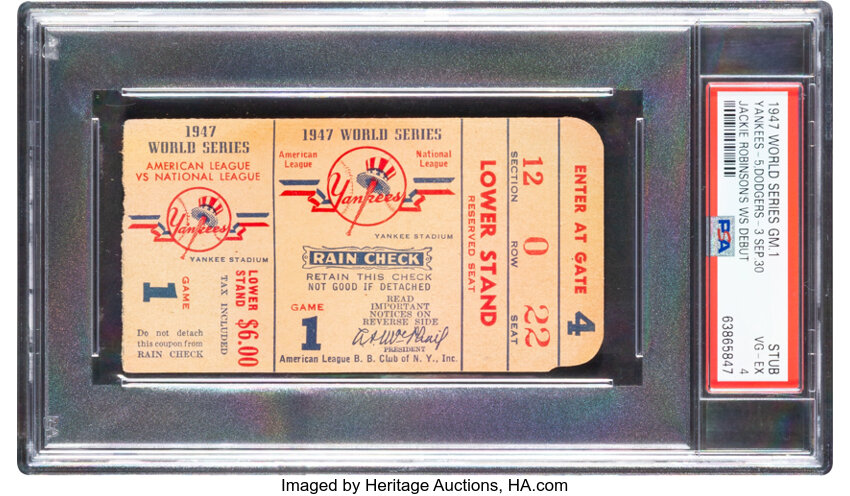 1947 World Series Game 1 Ticket Stub, PSA VG-EX 4 - Jackie Robinson &amp; Yogi Berra WS Debuts