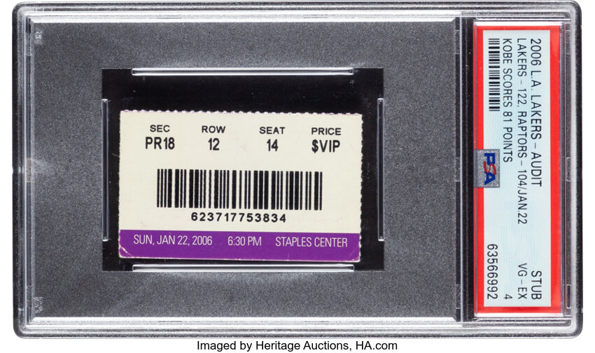 2006 Kobe Bryant 81-Point Game Ticket Stub, PSA VG-EX 4 - Pop 1/1 None Higher!