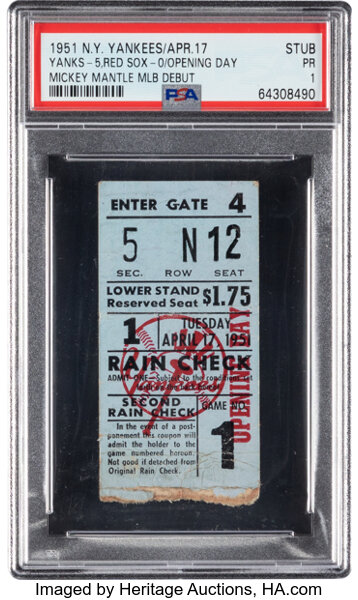 1951 Mickey Mantle Debut New York Yankees Opening Day Ticket Stub, PSA Poor 1