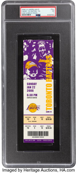 2006 Kobe Bryant 81-Point Game Los Angeles Lakers Full Ticket, PSA NM 7