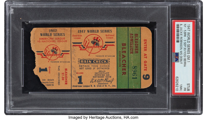 1947 World Series Game 1 Ticket Stub, PSA PR 1 (MK) - Jackie Robinson &amp; Yogi Berra WS Debuts