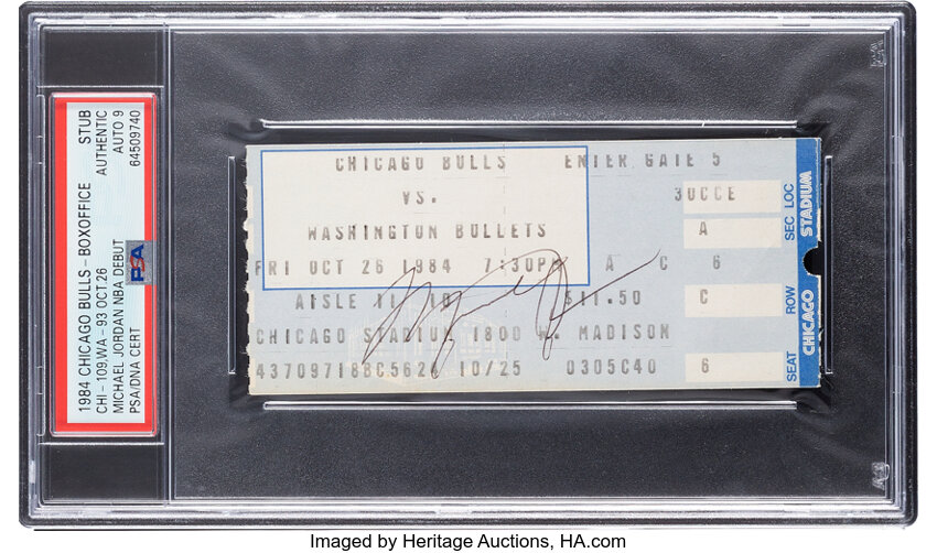 1984 Michael Jordan Signed NBA Debut Chicago Bulls Ticket Stub, PSA Authentic Auto 9