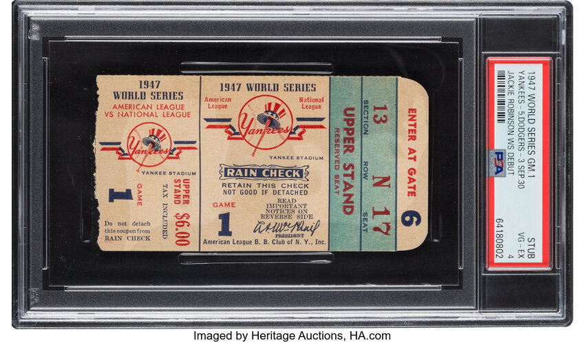 1947 World Series Game One (Jackie Robinson's WS Debut) Ticket Stub, PSA VG-EX 4--Pop Six, One Superior!
