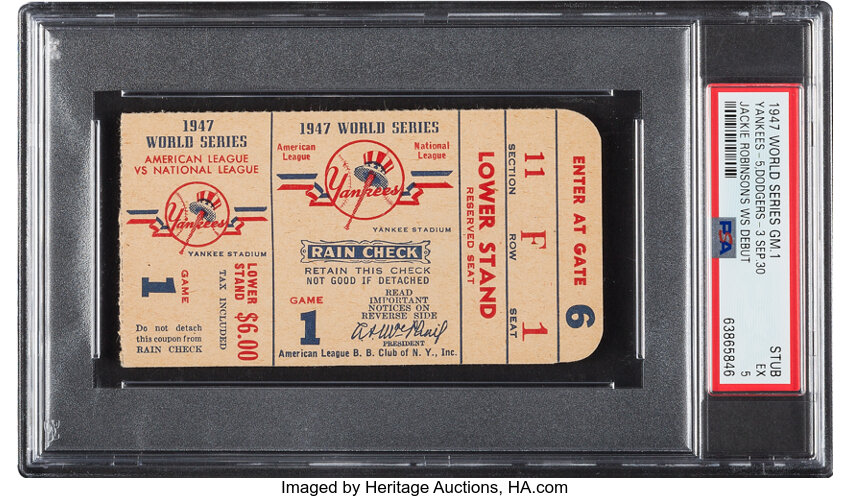 1947 World Series Game 1 Ticket Stub, PSA EX 5 - Jackie Robinson &amp; Yogi Berra WS Debuts (Pop 1/1 with None Higher!)