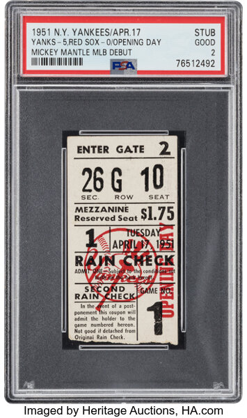1951 Mickey Mantle Debut New York Yankees Opening Day Ticket Stub, PSA Good 2