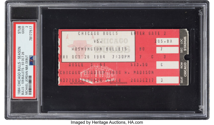 1984 Michael Jordan NBA Debut Chicago Bulls Ticket Stub, PSA Good 2