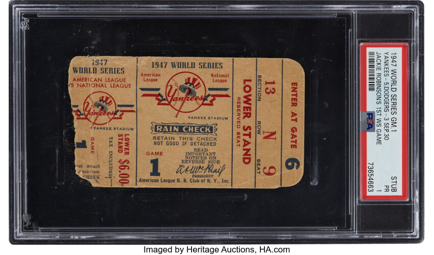 1947 World Series Brooklyn Dodgers vs. New York Yankees Game 1 Ticket Stub PSA PR 1 - Jackie Robinson World Series Debut
