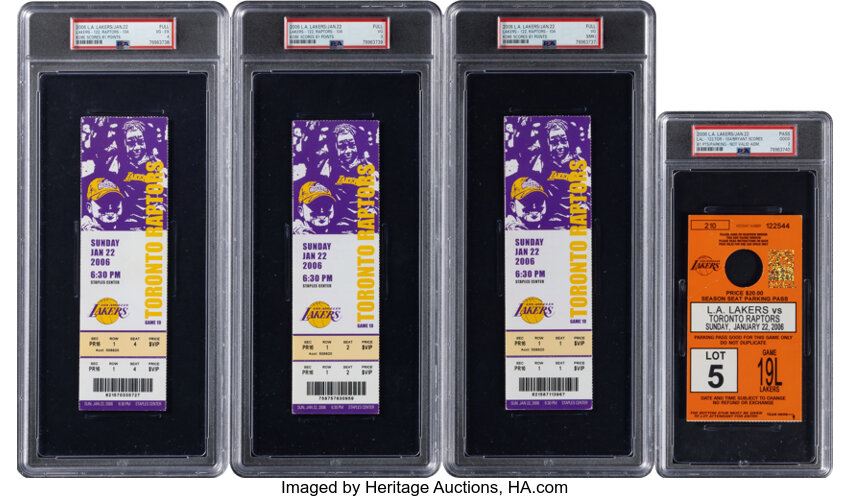 2006 Kobe Bryant 81-Point Game Full Tickets &amp; Parking Pass Lot of 4, PSA Graded