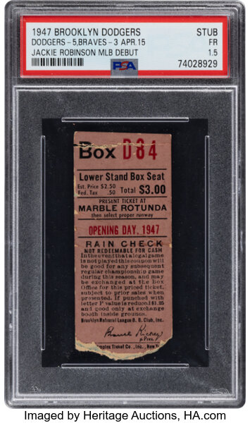 1947 Brooklyn Dodgers Debut of Jackie Robinson Ticket Stub, PSA Fair 1.5