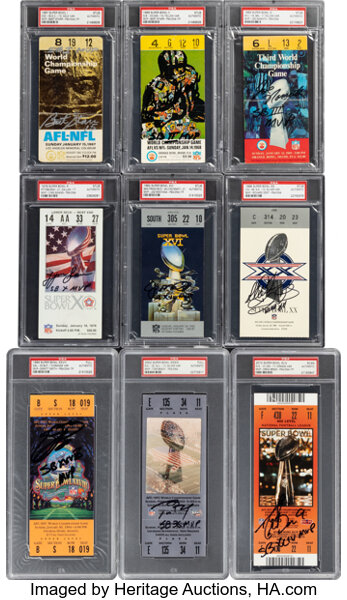 1967-2022 Super Bowl MVP Signed PSA-Encapsulated Tickets Run of 56