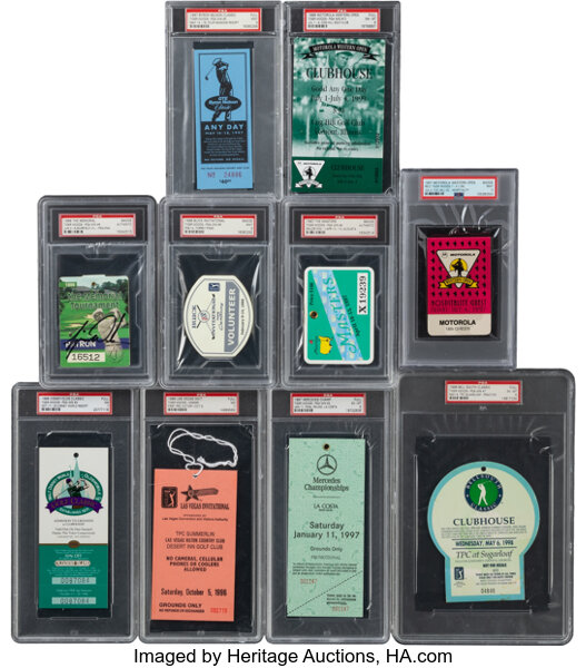 1996-2019 Tiger Woods PGA Tour Victory PSA-Graded Full Ticket/Badge Run of 82