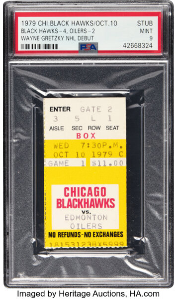 1979 Wayne Gretzky NHL Debut Ticket Stub, PSA Mint 9 - Pop One, None Superior!