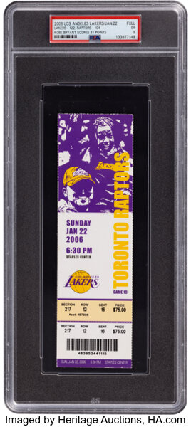 2006 Kobe Bryant Scores 81 Points Los Angeles Lakers Full Ticket, PSA EX 5