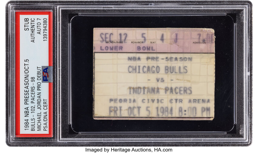 1984 Michael Jordan Period-Signed Chicago Bulls Preseason Debut Ticket Stub, PSA Authentic &amp; Auto 7