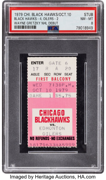 1979 Wayne Gretzky NHL Debut Edmonton Oilers Ticket Stub, PSA NM-MT 8