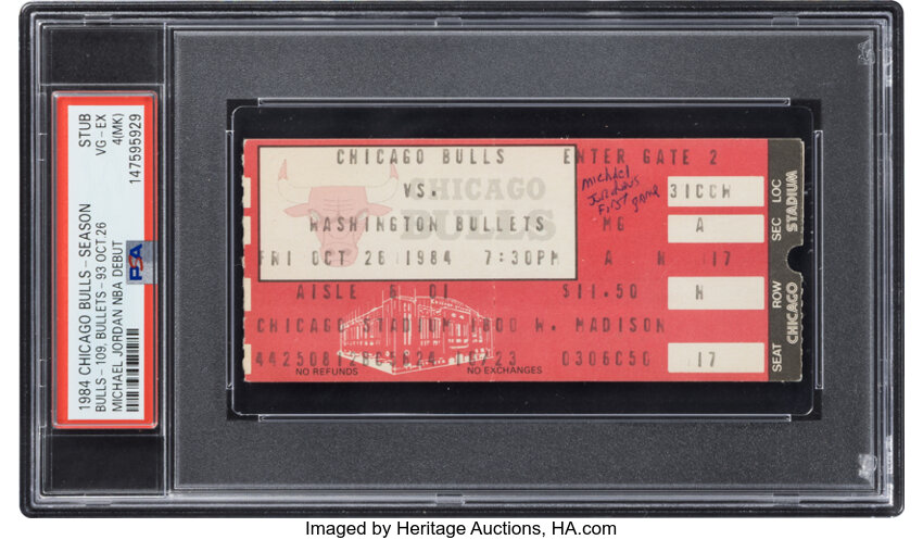 1984 Michael Jordan NBA Debut Chicago Bulls Season Ticket Stub, PSA VG-EX 4 (MK)