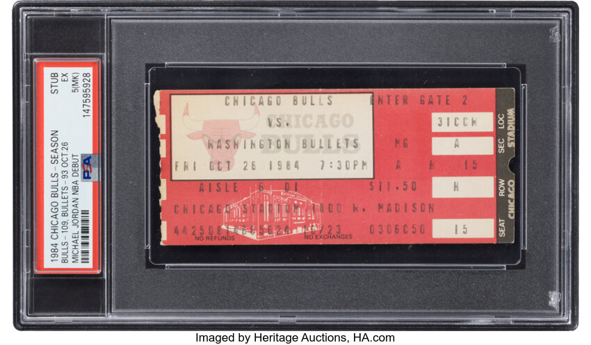 1984 Michael Jordan NBA Debut Chicago Bulls Season Ticket Stub, PSA EX 5 (MK)