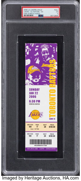 2006 Kobe Bryant 81-Point Game Los Angeles Lakers Full Ticket, PSA EX 5