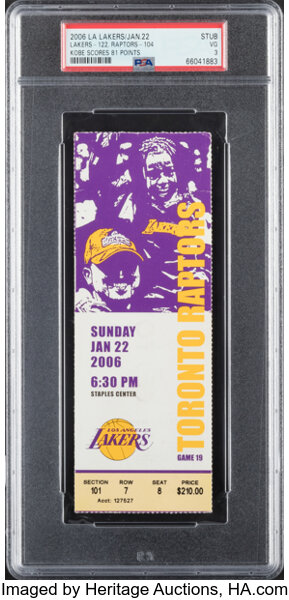 2006 Kobe Bryant Scores 81 Points Los Angeles Lakers Ticket Stub, PSA VG 3--Pop Two, Two Superior!