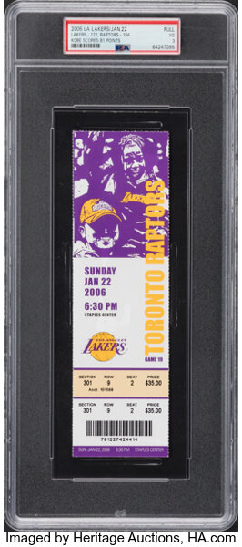 2006 Kobe Bryant 81-Point Game Los Angeles Lakers Full Ticket, PSA VG 3