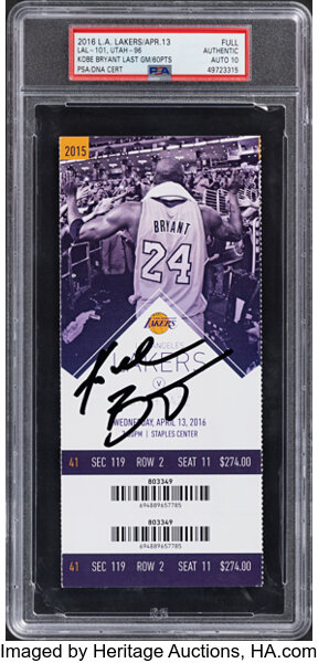2016 Kobe Bryant Signed Final Game Full Ticket, PSA/DNA Gem Mint 10