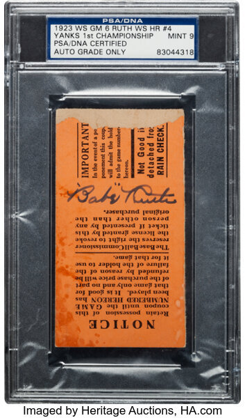1923 World Series Game Six Ticket Stub Signed by Babe Ruth, PSA/DNA Mint 9