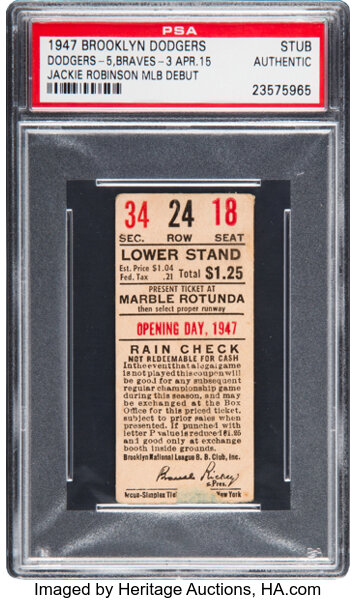 1947 Ebbets Field Opening Day Ticket Stub--Debut of Jackie Robinson, PSA Authentic