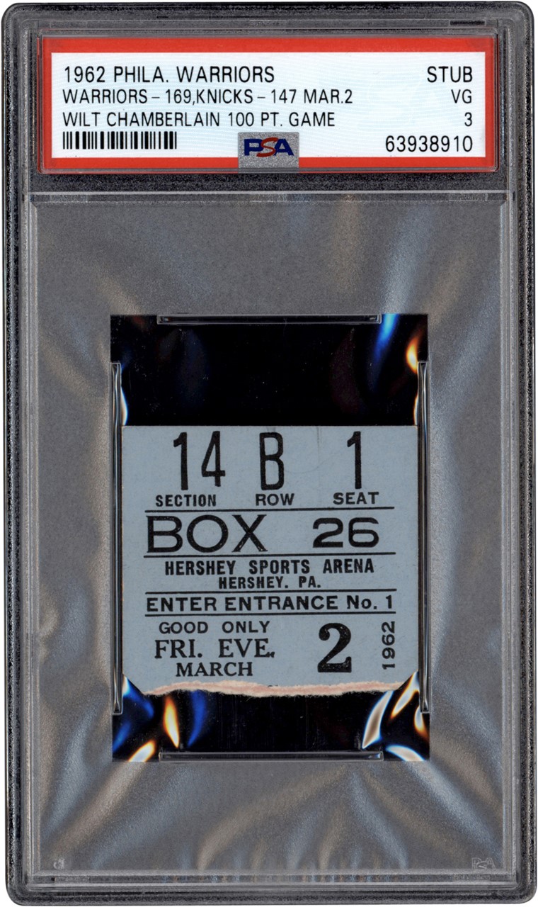 62 Wilt Chamberlain 100 Point Game Ticket Stub PSA VG 3 (Pop 3 - Two Higher)
