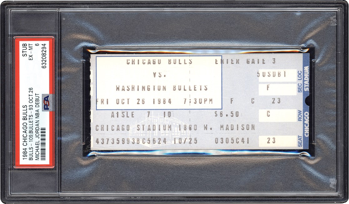 84 Michael Jordan NBA Debut Chicago Bulls Ticket Stub PSA EX-MT 6 (Pop 1 of 2 Highest Graded)