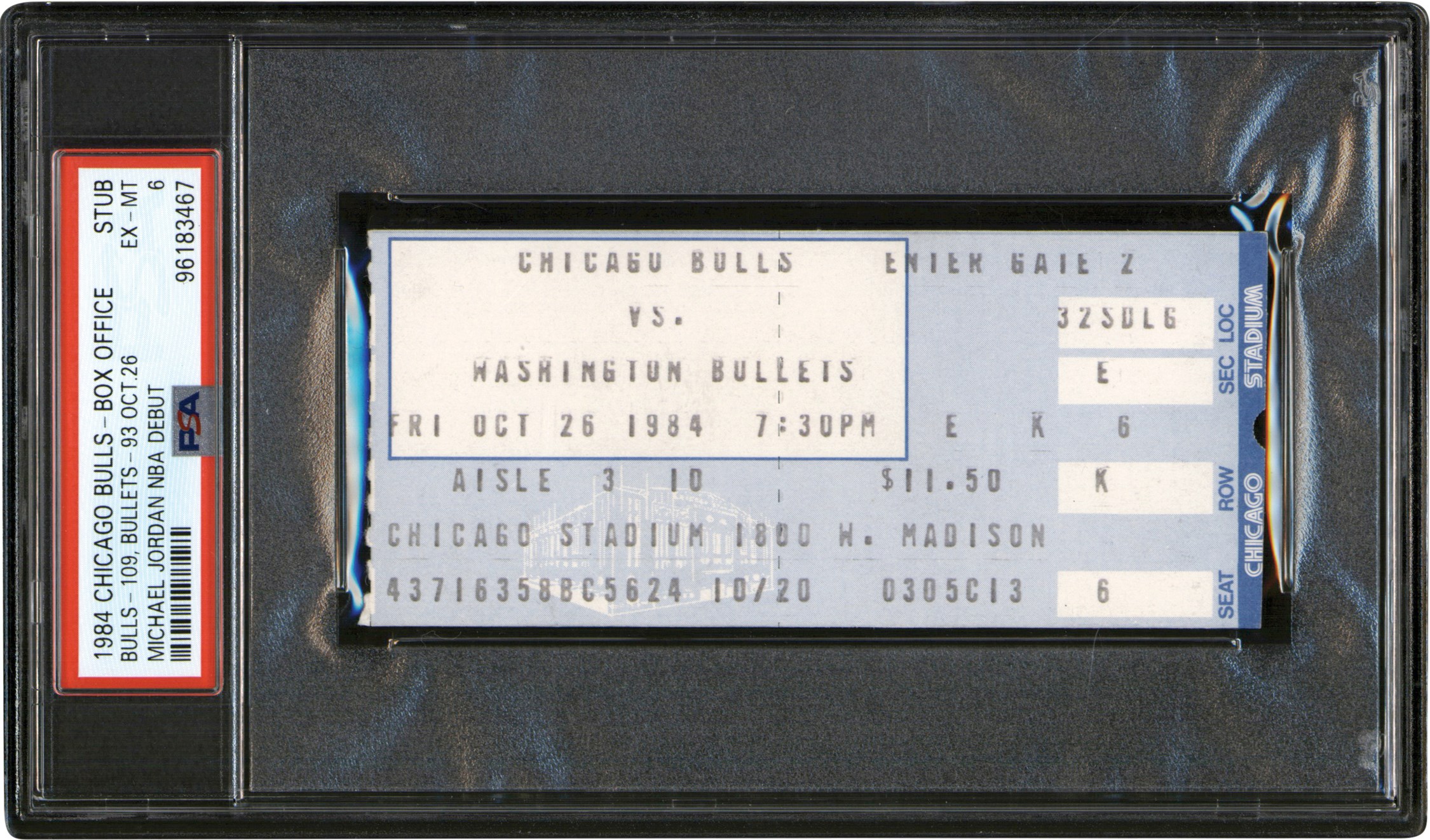 1984 Michael Jordan NBA Debut Chicago Bulls Box Office Ticket Stub PSA EX-MT 6 (Pop 1 of 1 Highest Graded)