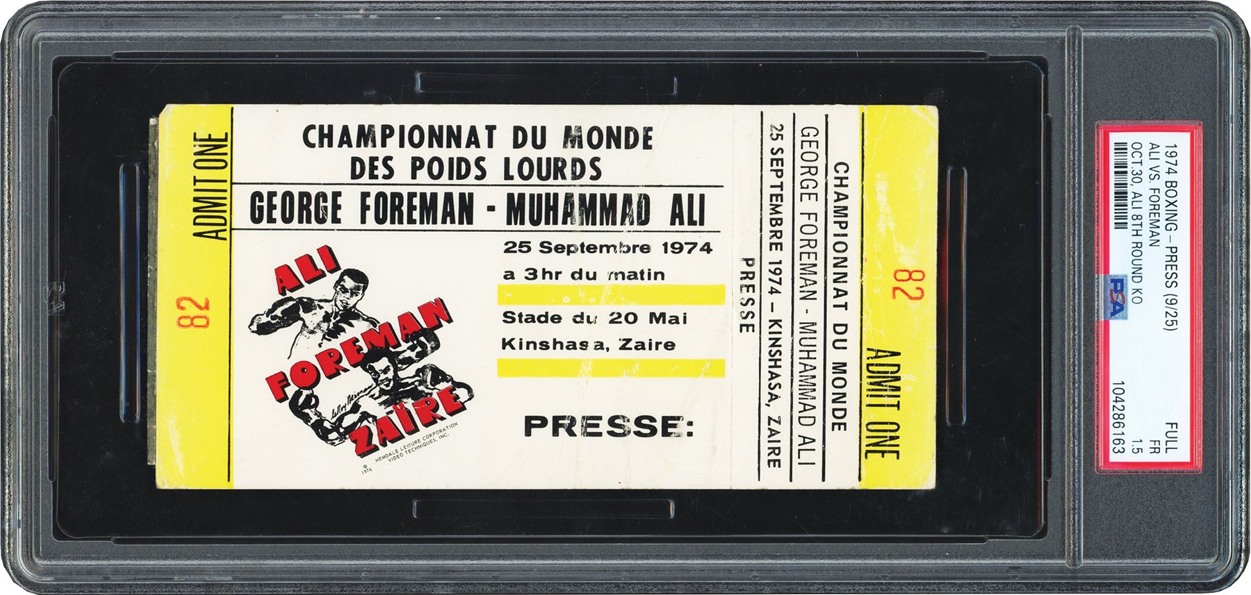 1974 Ali vs Foreman Rumble in the Jungle full press ticket, PSA FR 1.5, sold at Lelands for $26,495