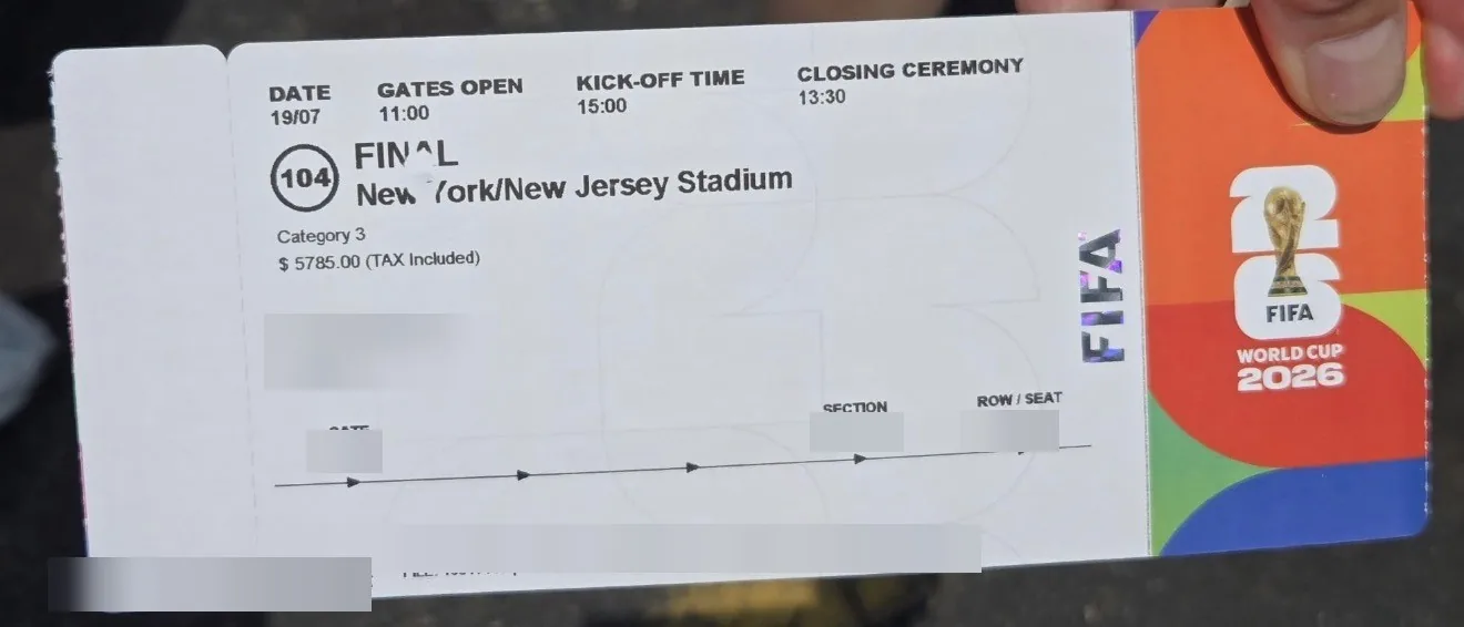 Printed Category 3 ticket for the 2026 World Cup final