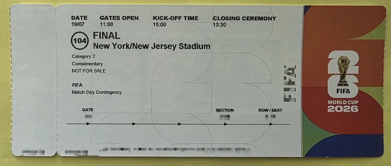 Complimentary FIFA Match Day Contingency ticket for the 2026 World Cup final