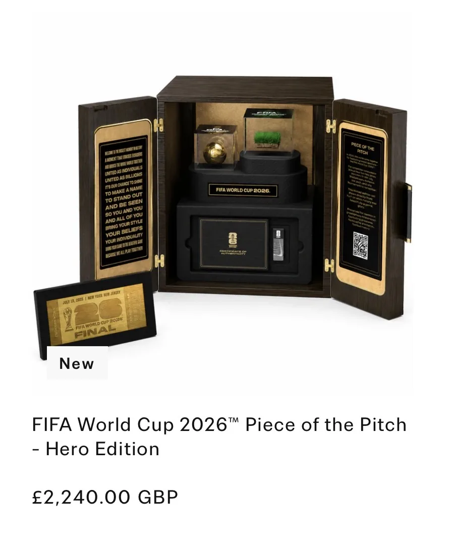 FIFA World Cup 2026 Piece of the Pitch Hero Edition including a gold metal final souvenir ticket