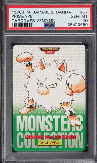 Primeape card PSA 10, cert 65420659